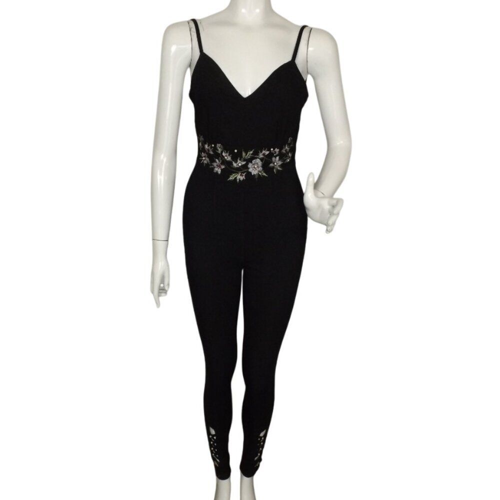 new SCORPIO JEANS Jumpsuit, Jr 1, Black Denim, Stretch, Butt Lift, Embellished